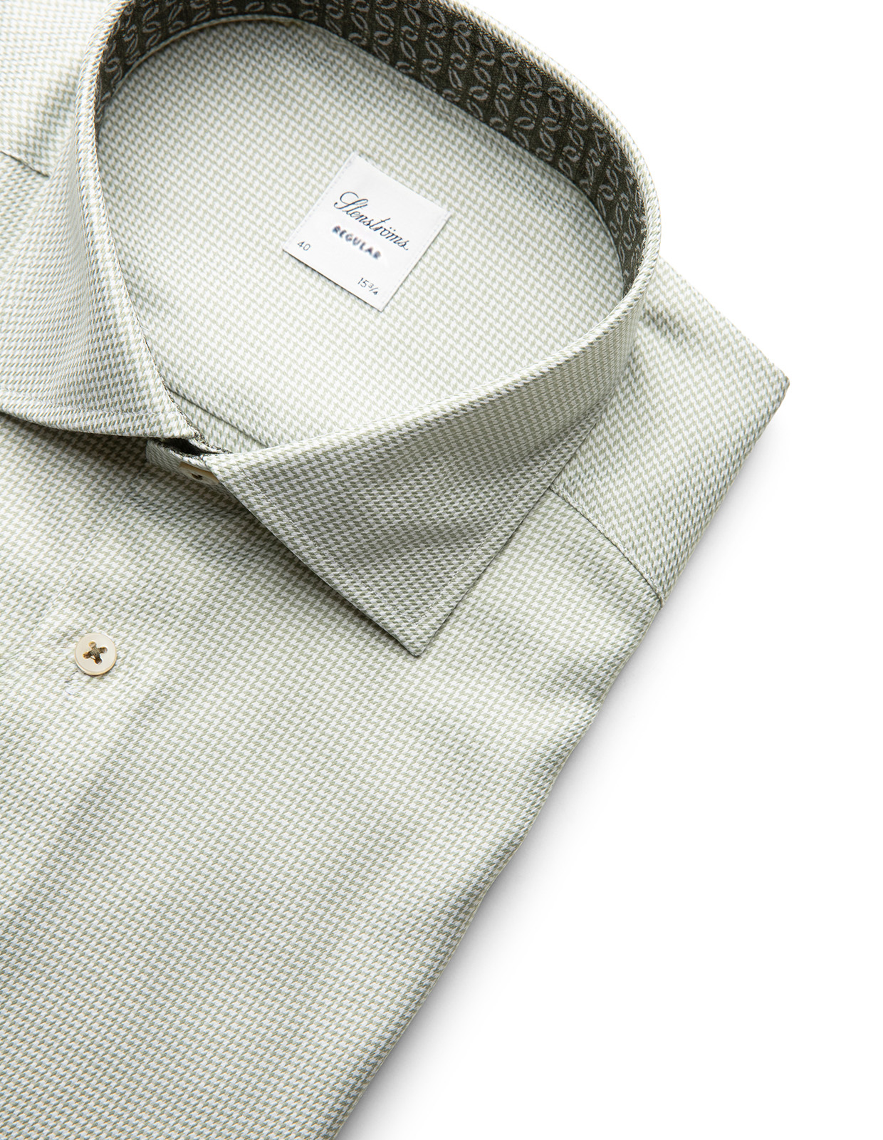 Regular Skjorta Bomull Mikrohundtandsmönster Olivgrön 44