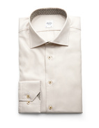 Slimline Kontrast Skjorta Bomull Mikrohundtandsmönster Beige