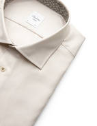 Slimline Kontrast Skjorta Bomull Mikrohundtandsmönster Beige