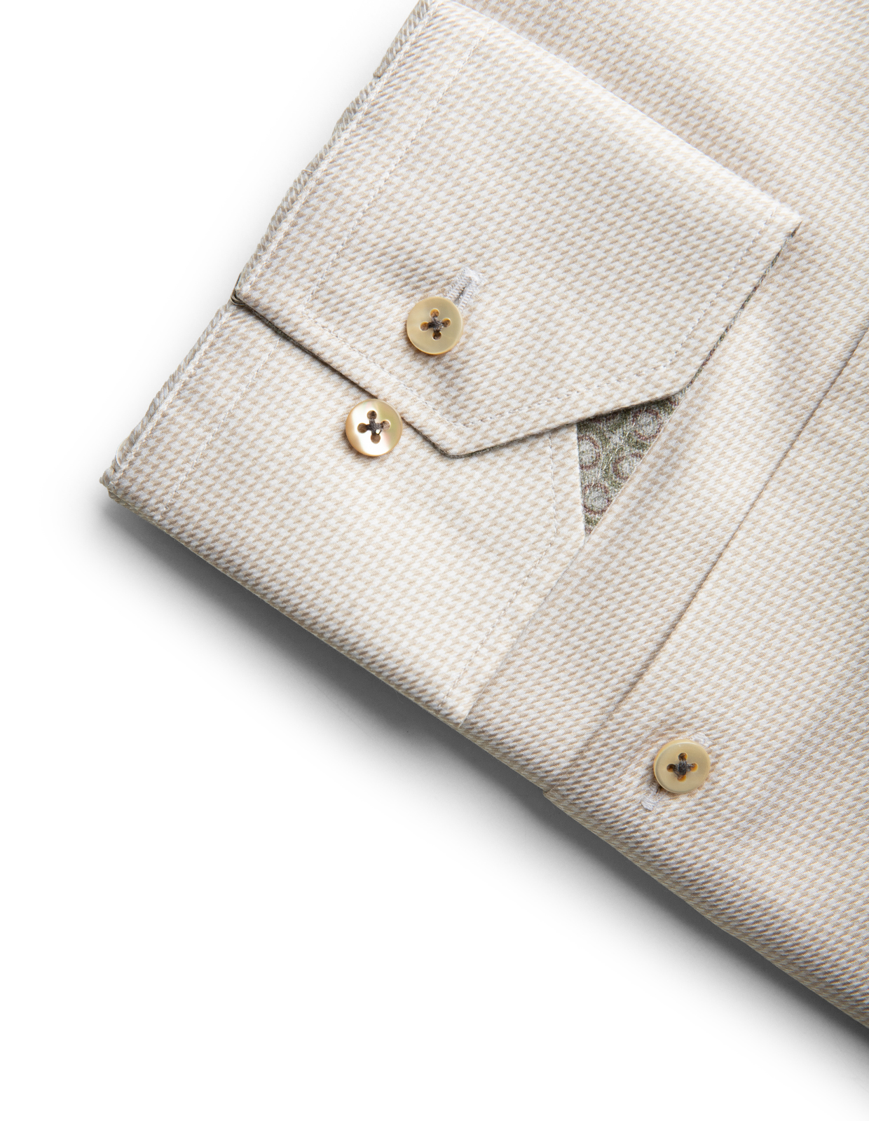 Slimline Kontrast Skjorta Bomull Mikrohundtandsmönster Beige