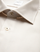 Slimline Kontrast Skjorta Bomull Mikrohundtandsmönster Beige