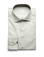 Slimline Kontrast Skjorta Bomull Mikrohundtandsmönster Olivgrön 44