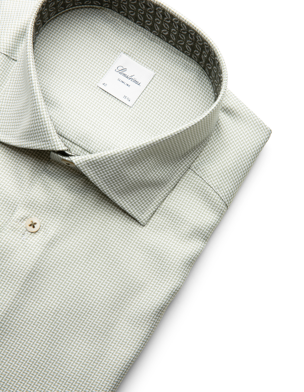 Slimline Kontrast Skjorta Bomull Mikrohundtandsmönster Olivgrön 44