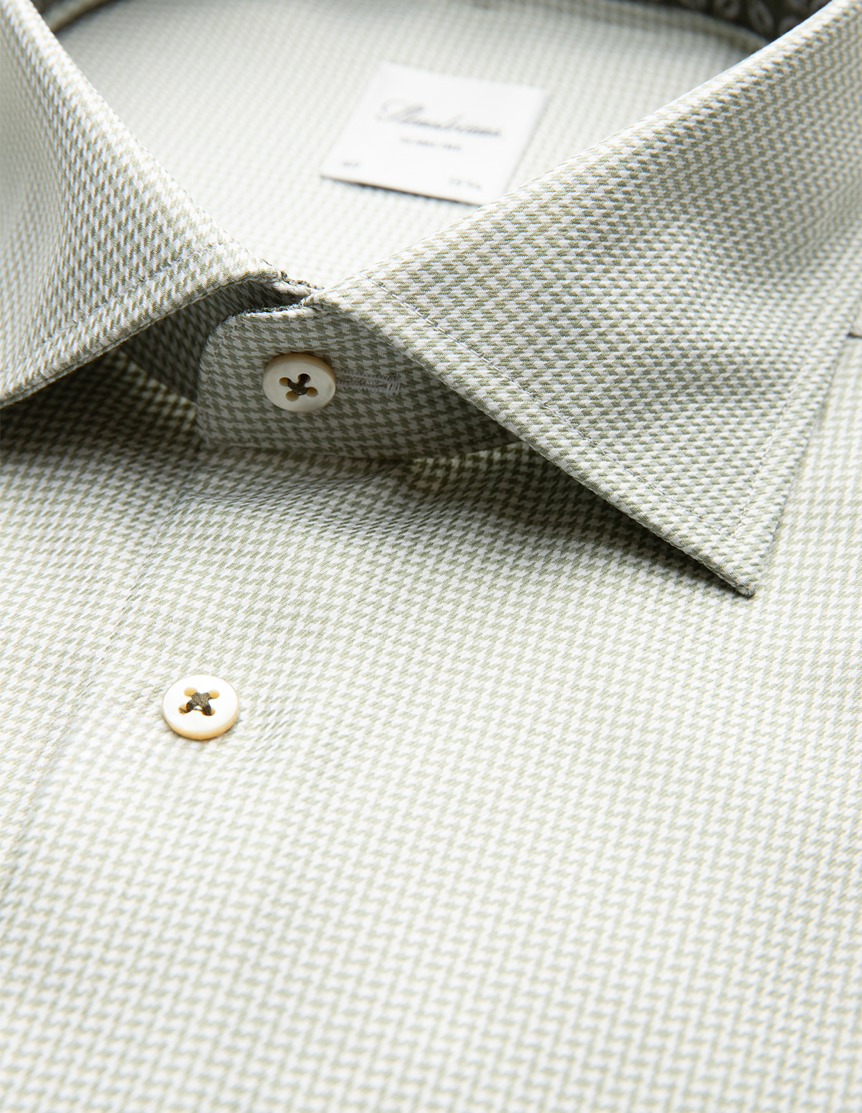 Slimline Kontrast Skjorta Bomull Mikrohundtandsmönster Olivgrön 44