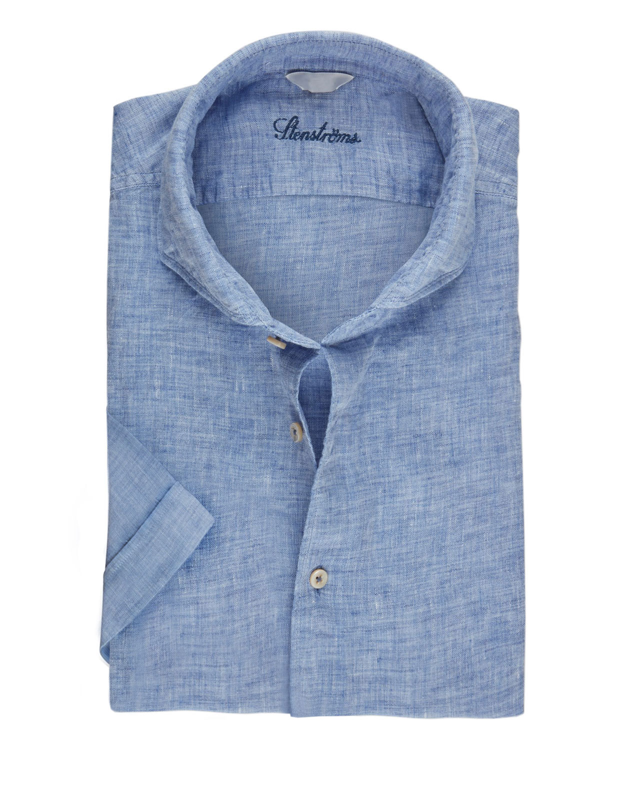 Fitted Body Short Sleeves Linen Shirt Light Blue Fitted Body Short Sleeves Linen Shirt Light Blue