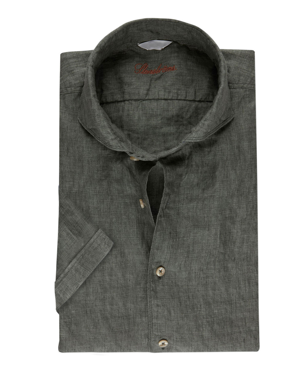 Fitted Body Short Sleeves Linen Shirt Olive Green Fitted Body Short Sleeves Linen Shirt Olive Green