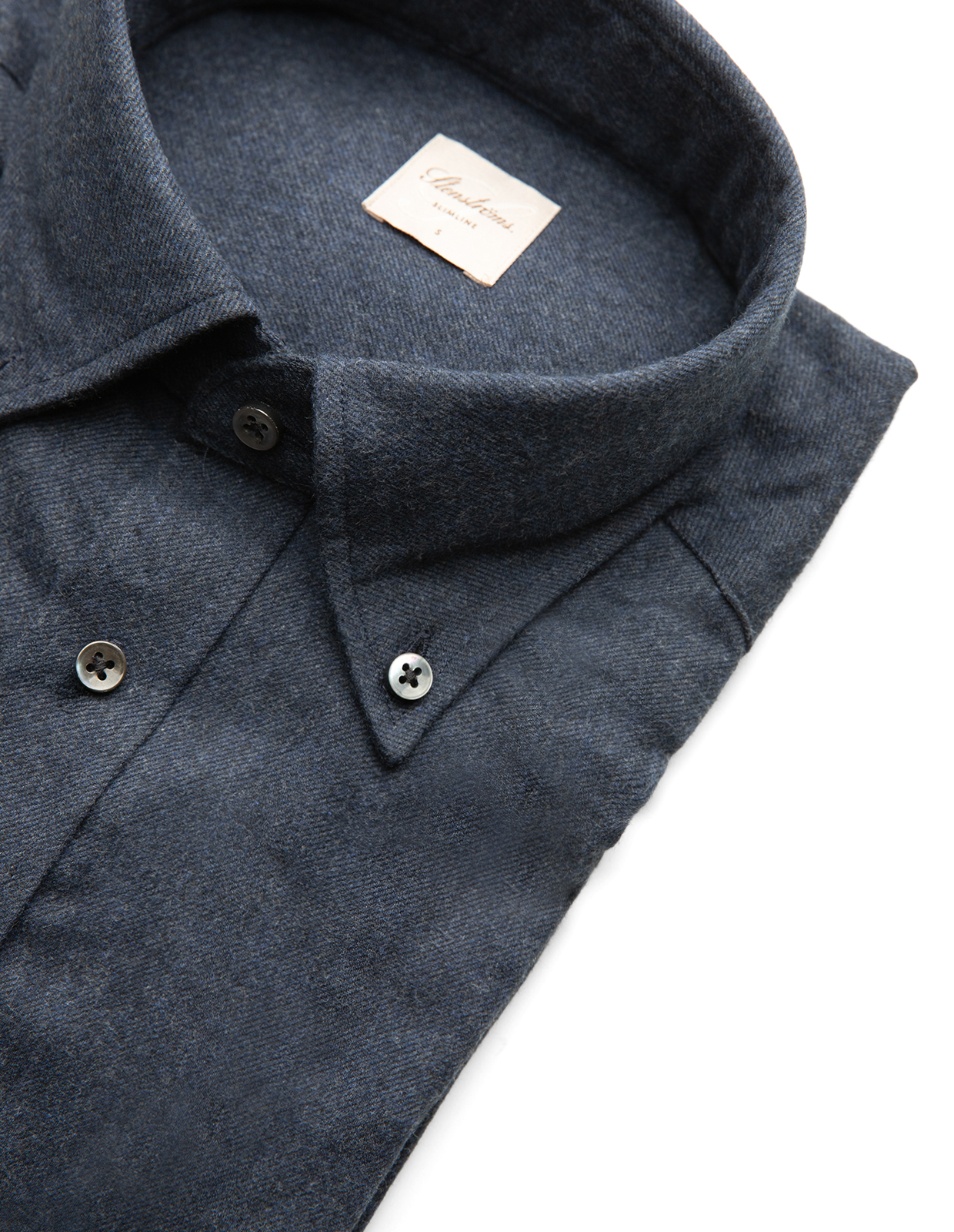 Slimline Skjorta Flanell Bomull Mörk Denimblå