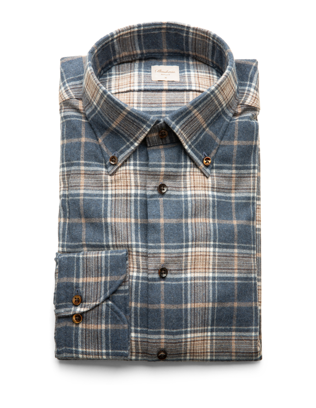 Slimline Skjorta Flanell Bomull Rutig Blå/Beige S