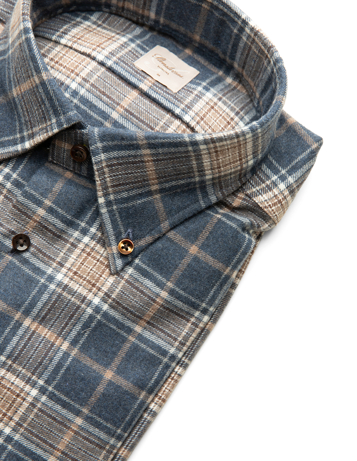 Slimline Skjorta Flanell Bomull Rutig Blå/Beige