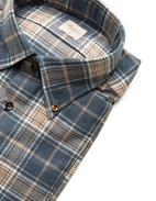Slimline Skjorta Flanell Bomull Rutig Blå/Beige S