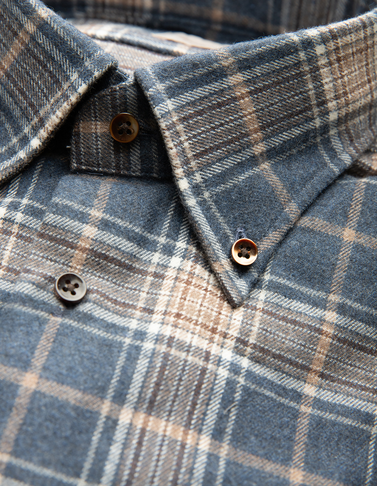 Slimline Skjorta Flanell Bomull Rutig Blå/Beige S