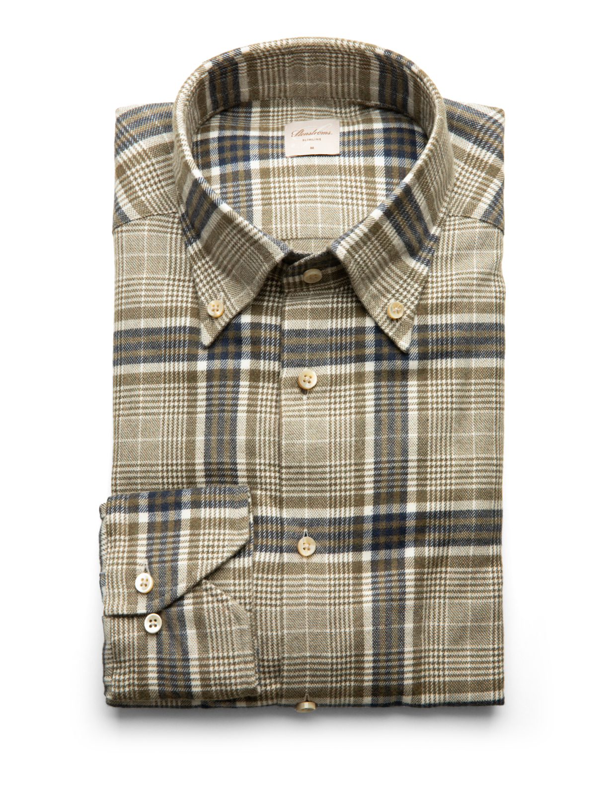 Regular Skjorta Flanell Bomull Rutig Olivgrön/Beige/Blå