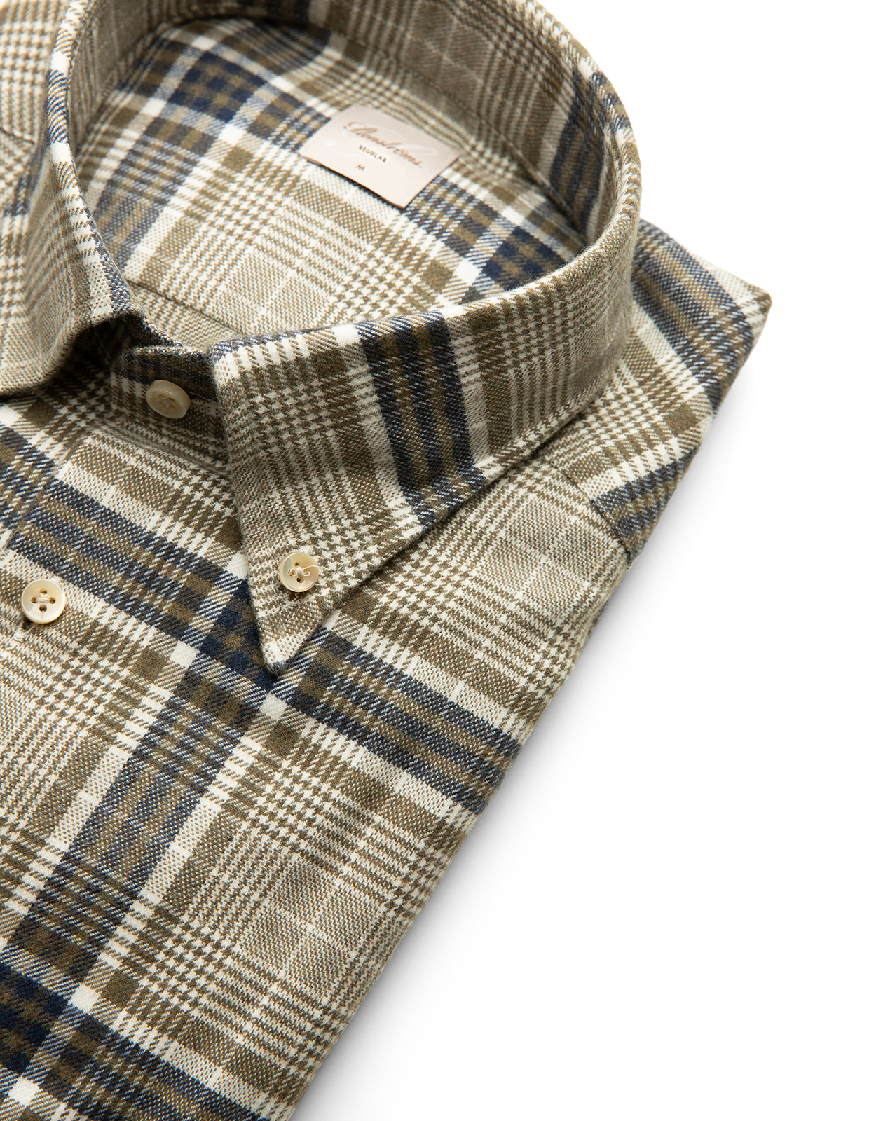 Regular Skjorta Flanell Bomull Rutig Olivgrön/Beige/Blå XXL