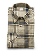 Slimline Skjorta Flanell Bomull Rutig Olivgrön/Beige/Blå M