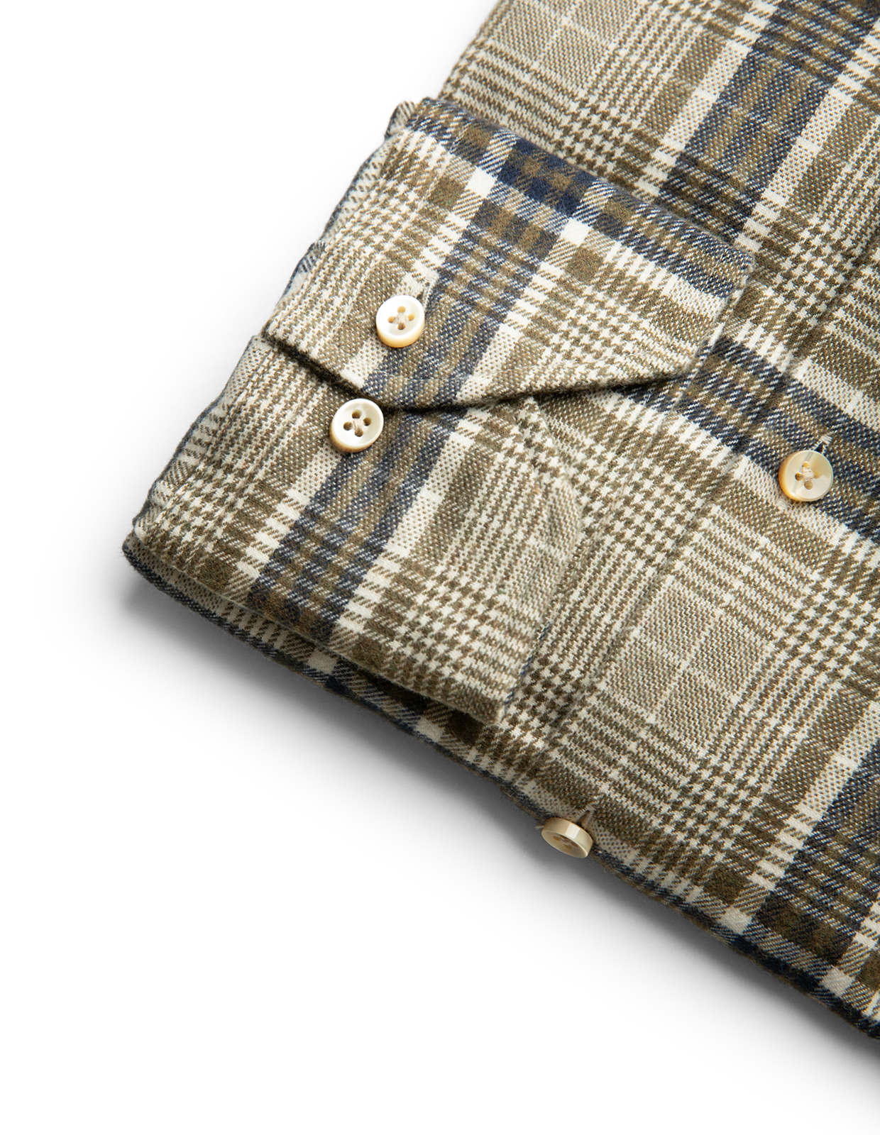 Slimline Skjorta Flanell Bomull Rutig Olivgrön/Beige/Blå M