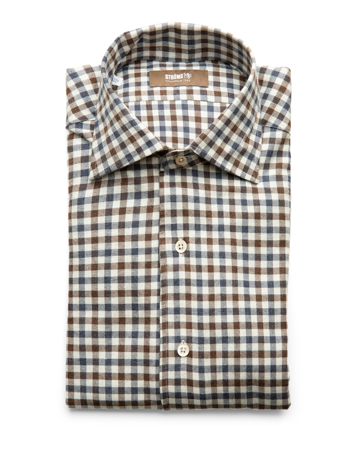 Casual Fit Skjorta Helskuren Krage Flanell Tattersall Brun/Blå