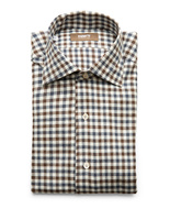 Casual Fit Skjorta Helskuren Krage Flanell Tattersall Brun/Blå 38