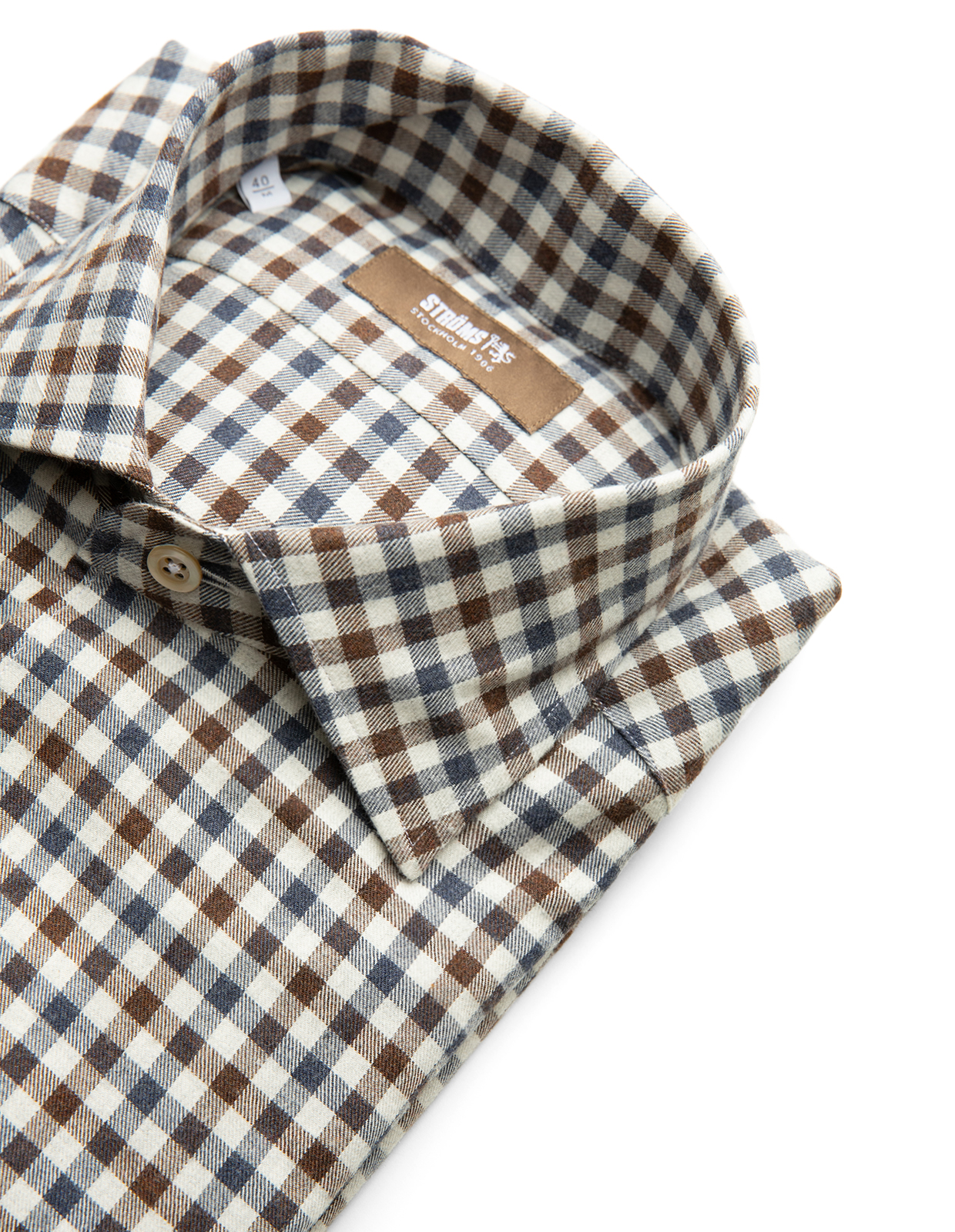 Casual Fit Skjorta Helskuren Krage Flanell Tattersall Brun/Blå