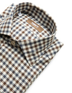 Casual Fit Skjorta Helskuren Krage Flanell Tattersall Brun/Blå 39