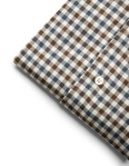 Casual Fit Skjorta Helskuren Krage Flanell Tattersall Brun/Blå 39