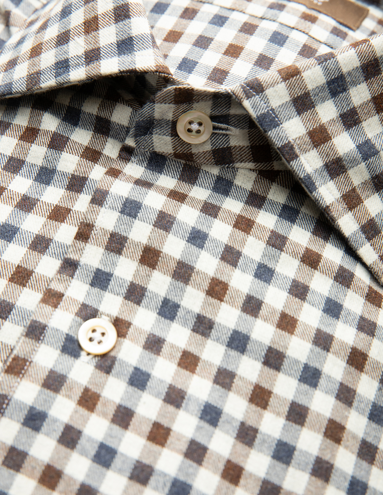 Casual Fit Skjorta Helskuren Krage Flanell Tattersall Brun/Blå 39