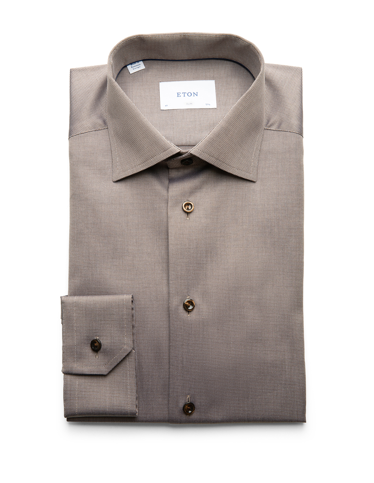 Slim Fit Skjorta Semi Solid Twill Brun