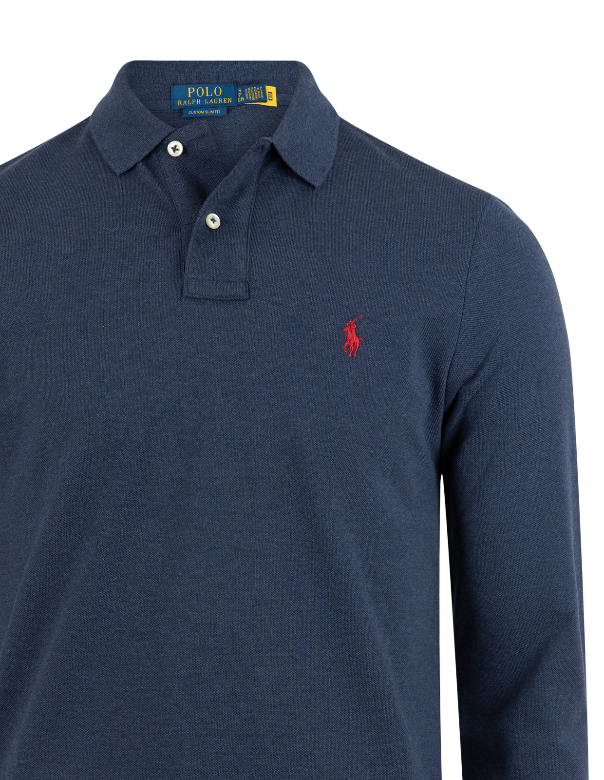 Custom Slim Fit Long Sleeve Polo Mörkblå