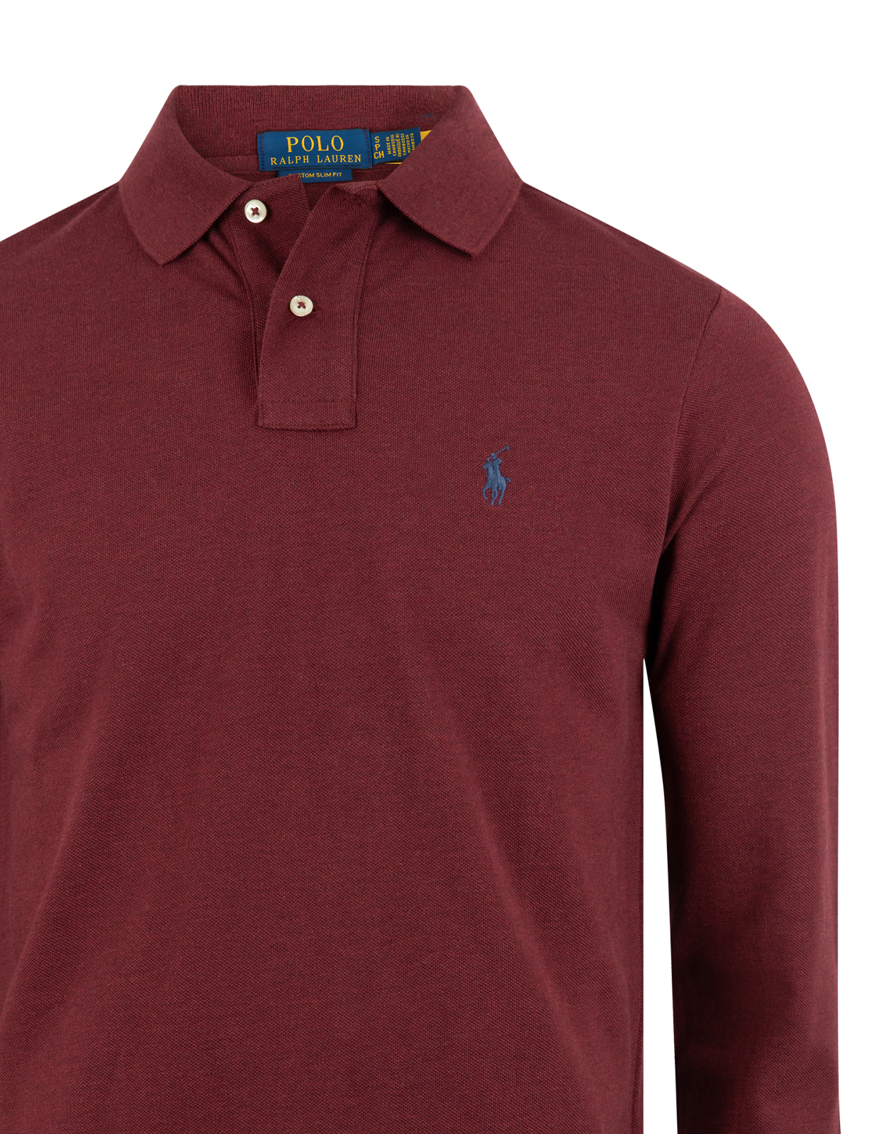 Custom Slim Fit Long Sleeve Polo Vinröd M