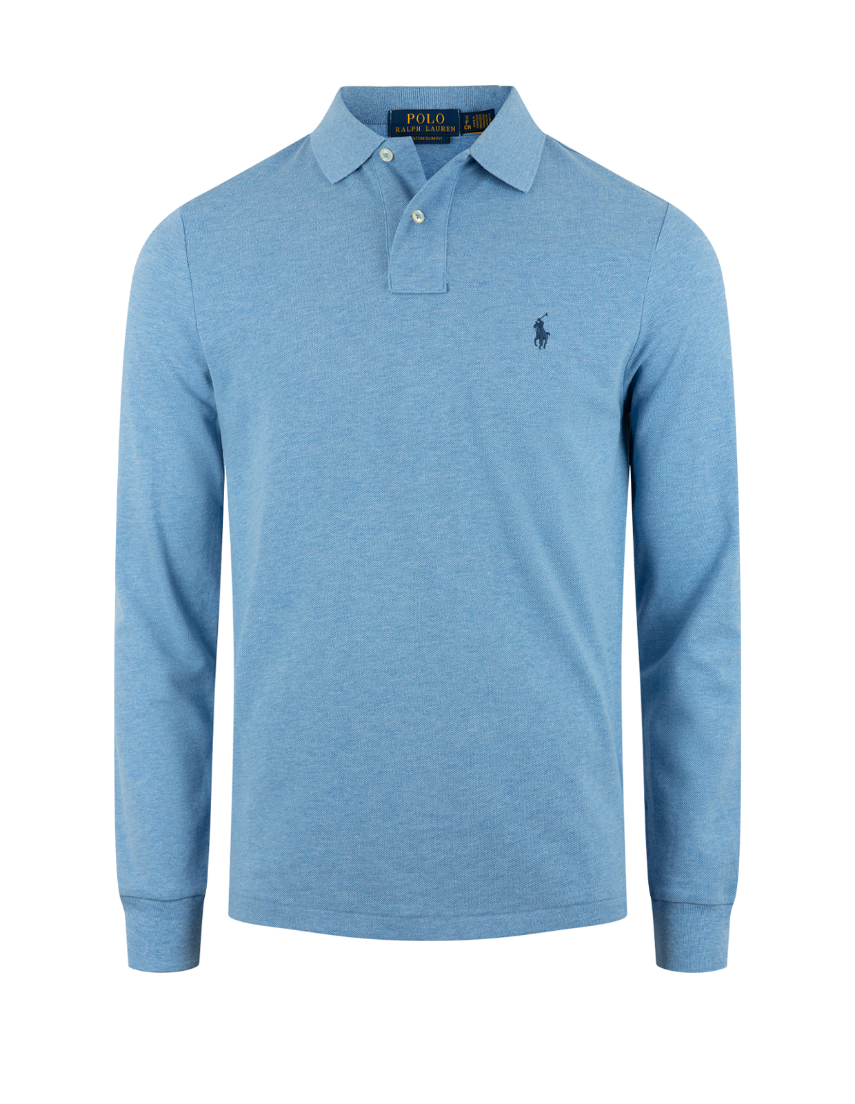 Custom Slim Fit Long Sleeve Polo Blåmelererad