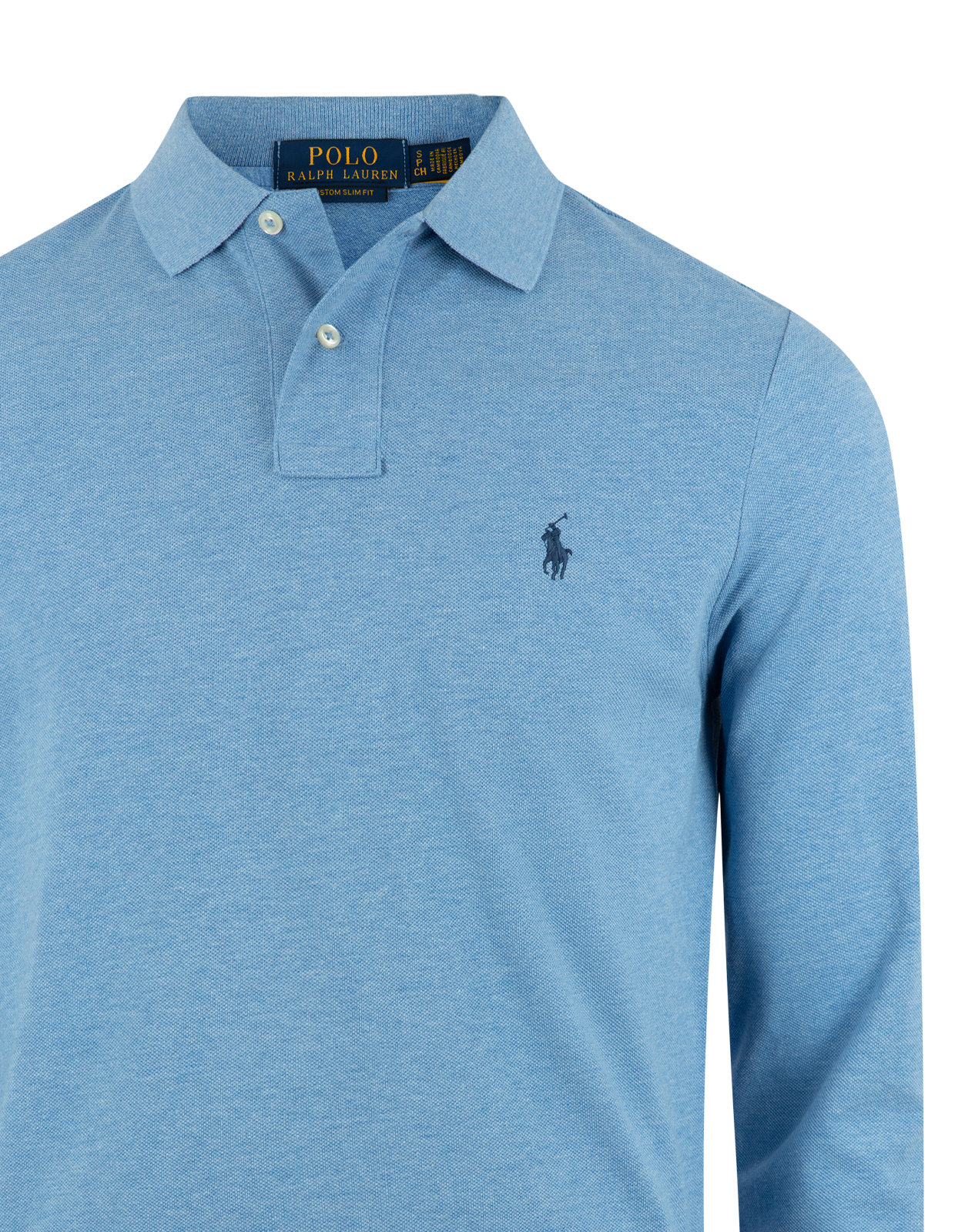 Custom Slim Fit Long Sleeve Polo Blåmelererad S