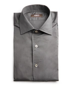 Casual Fit Skjorta Helskuren Krage Twill Gråbeige