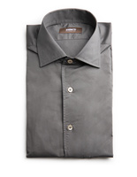 Casual Fit Skjorta Helskuren Krage Twill Gråbeige