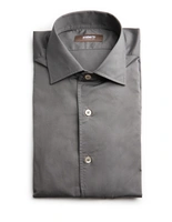 Casual Fit Skjorta Helskuren Krage Twill Gråbeige