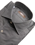 Casual Fit Skjorta Helskuren Krage Twill Gråbeige