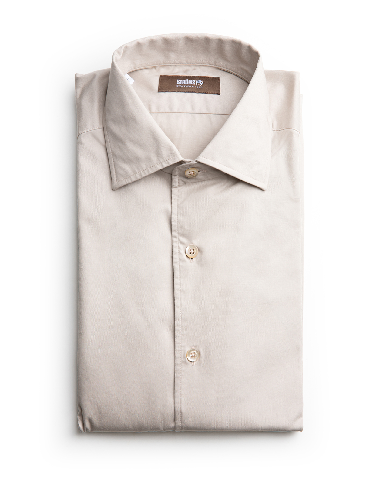 Casual Fit Skjorta Helskuren Krage Twill Ljusbeige