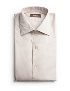 Casual Fit Skjorta Helskuren Krage Twill Ljusbeige