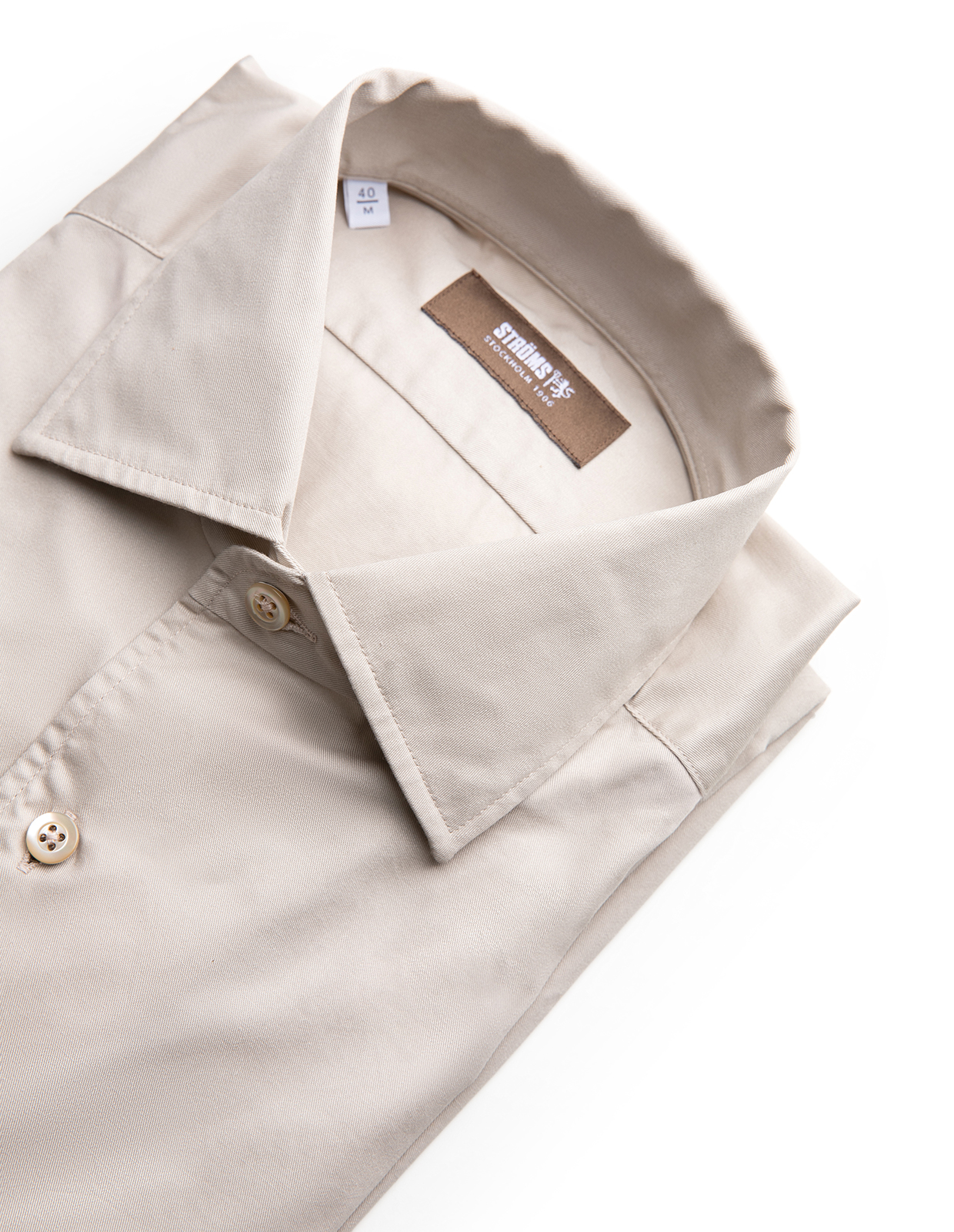 Casual Fit Skjorta Helskuren Krage Twill Ljusbeige