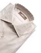 Casual Fit Skjorta Helskuren Krage Twill Ljusbeige