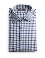 Casual Fit Skjorta Helskuren Krage Flanell Tattersall Blå