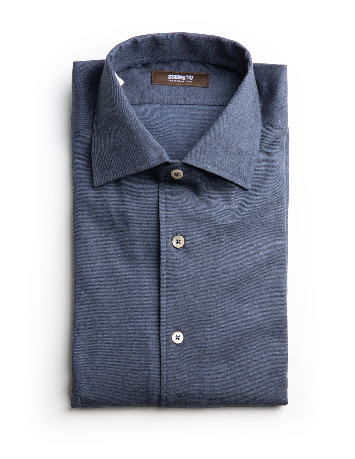 Casual Fit Skjorta Helskuren Krage Flanell Denimblå