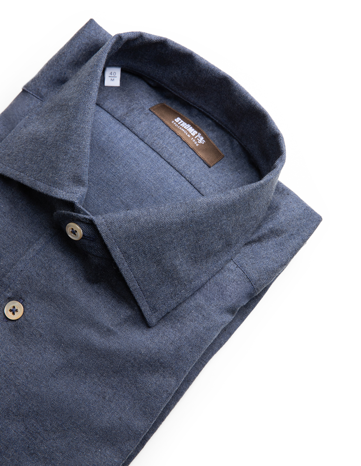 Casual Fit Skjorta Helskuren Krage Flanell Denimblå