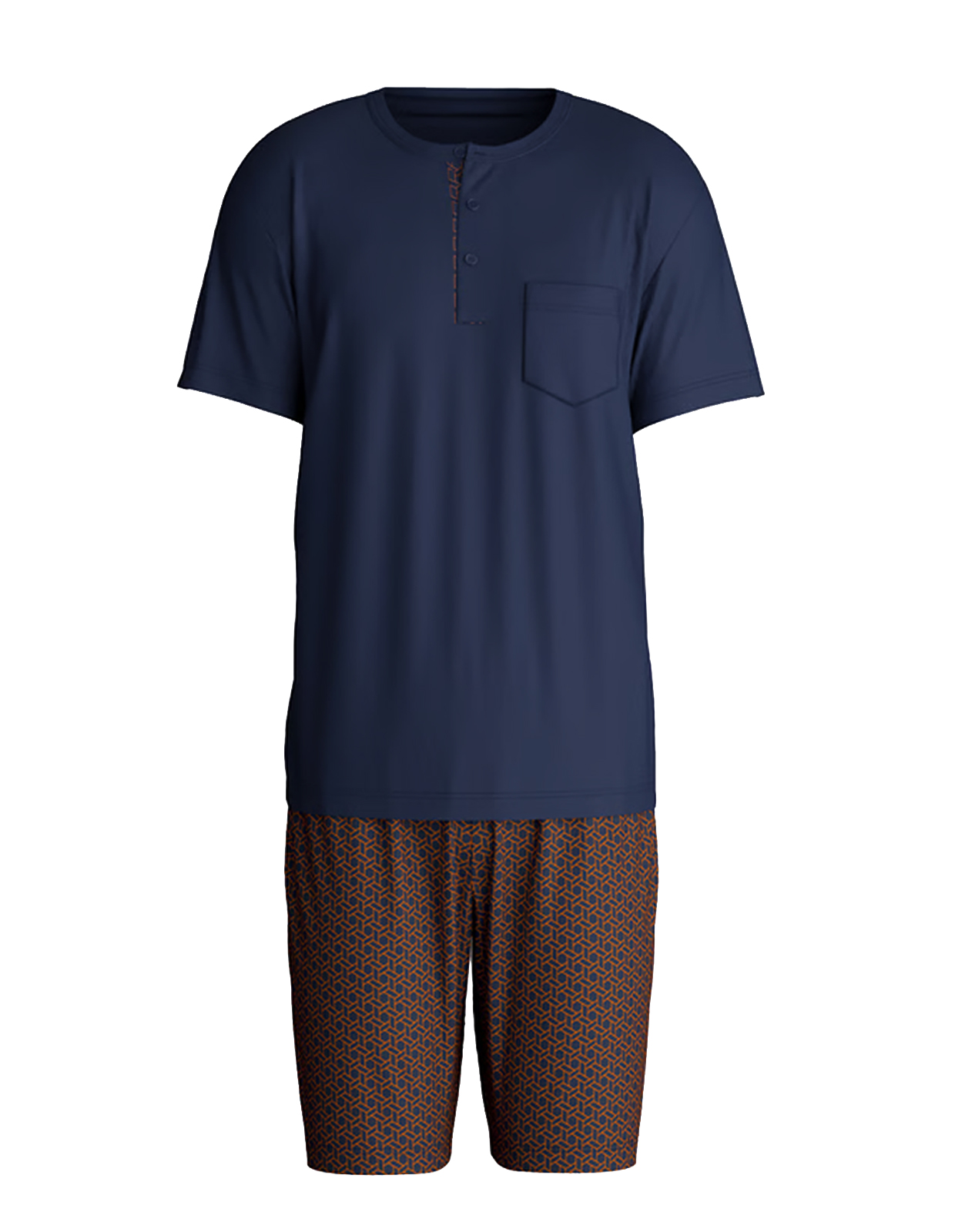 Pyjamas Kort Pima Cotton Mörkblå/Vinröd