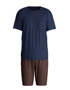 Pyjamas Kort Pima Cotton Mörkblå/Vinröd