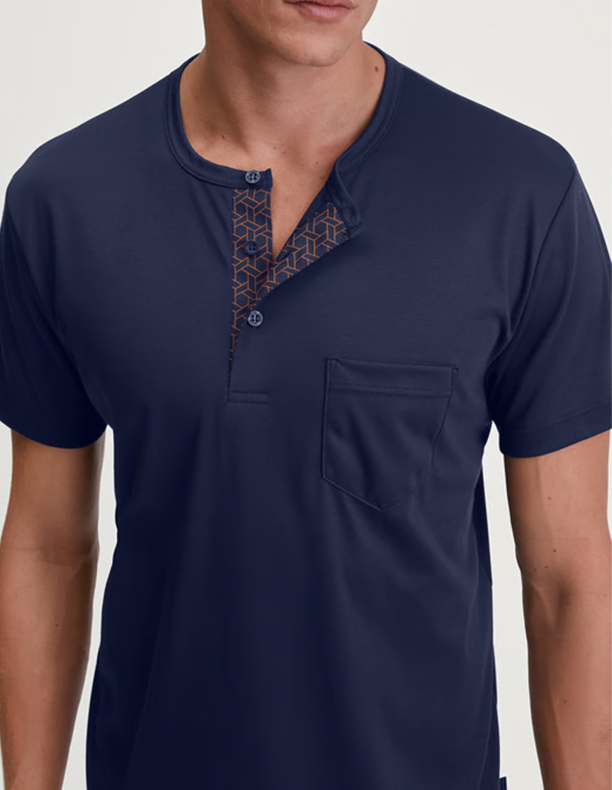 Pyjamas Kort Pima Cotton Mörkblå/Vinröd