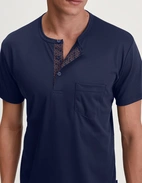 Pyjamas Kort Pima Cotton Mörkblå/Vinröd