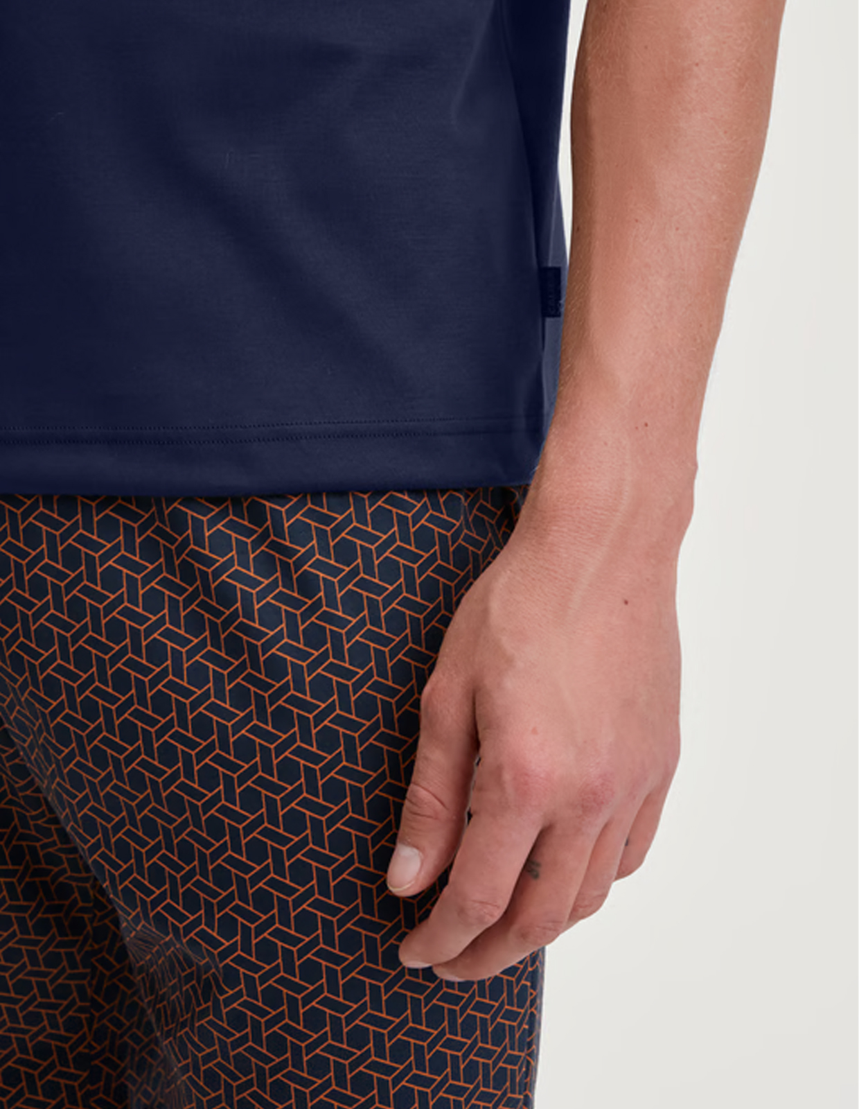 Pyjamas Kort Pima Cotton Mörkblå/Vinröd