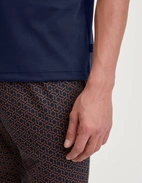 Pyjamas Kort Pima Cotton Mörkblå/Vinröd
