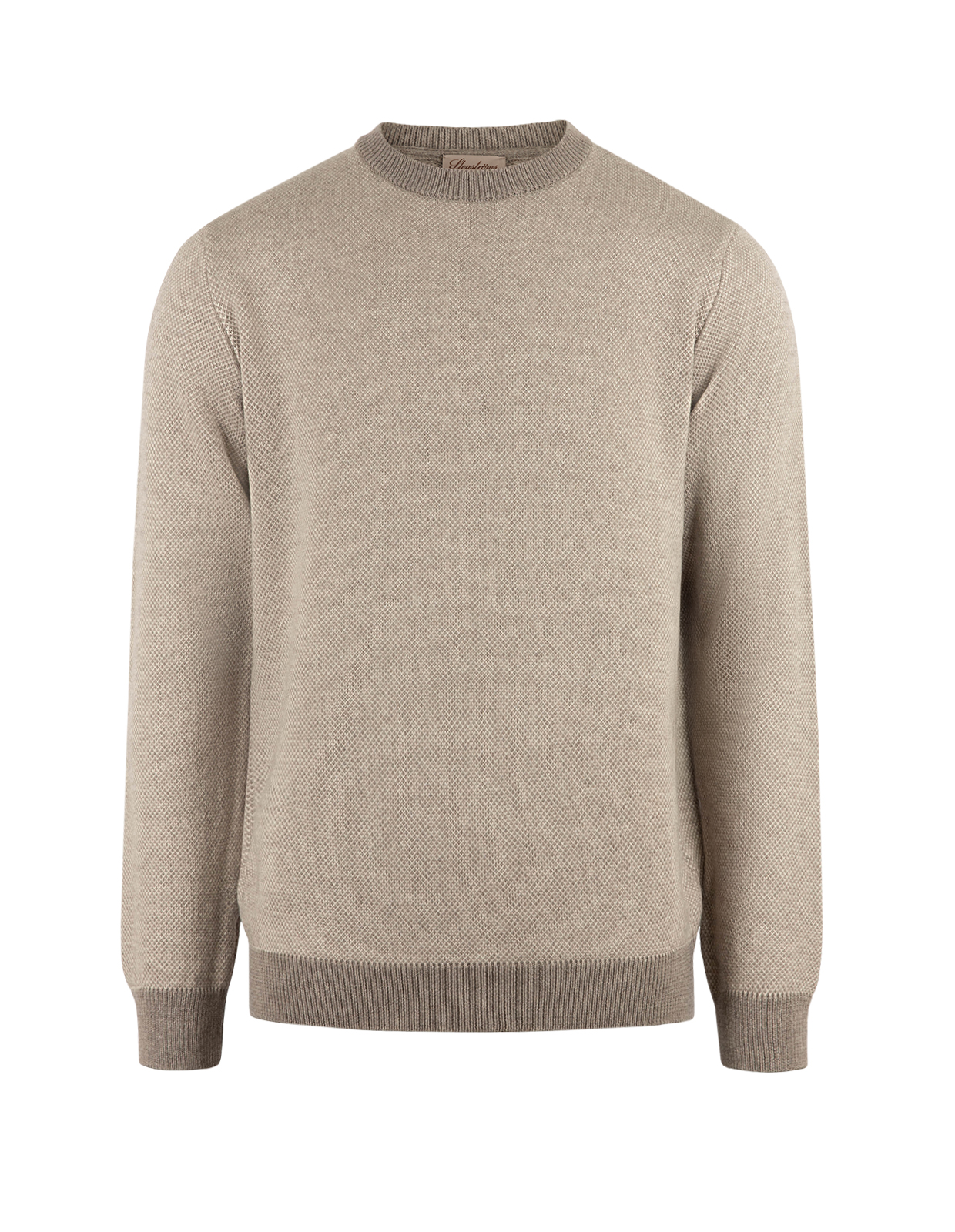 Tröja Rundhals Strukturstickad Merinoull Brun