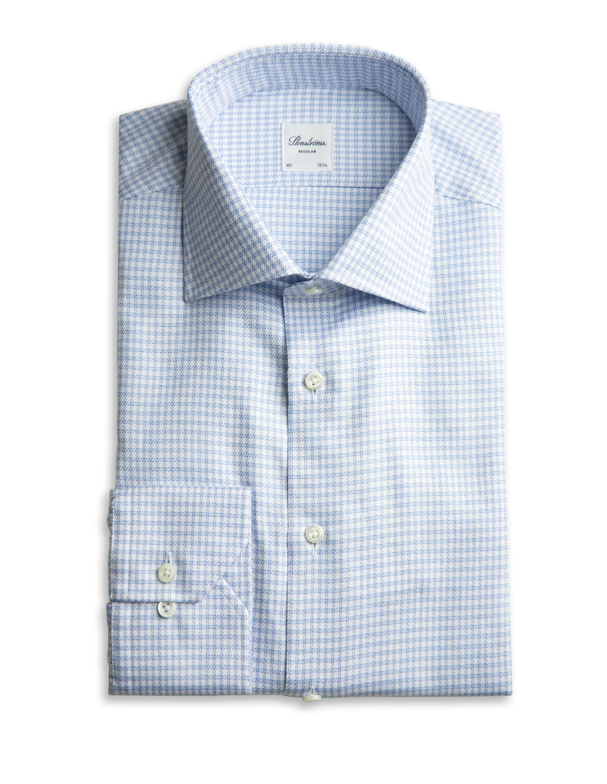 Regular Skjorta Bomull Rutig Ljusblå/Vit