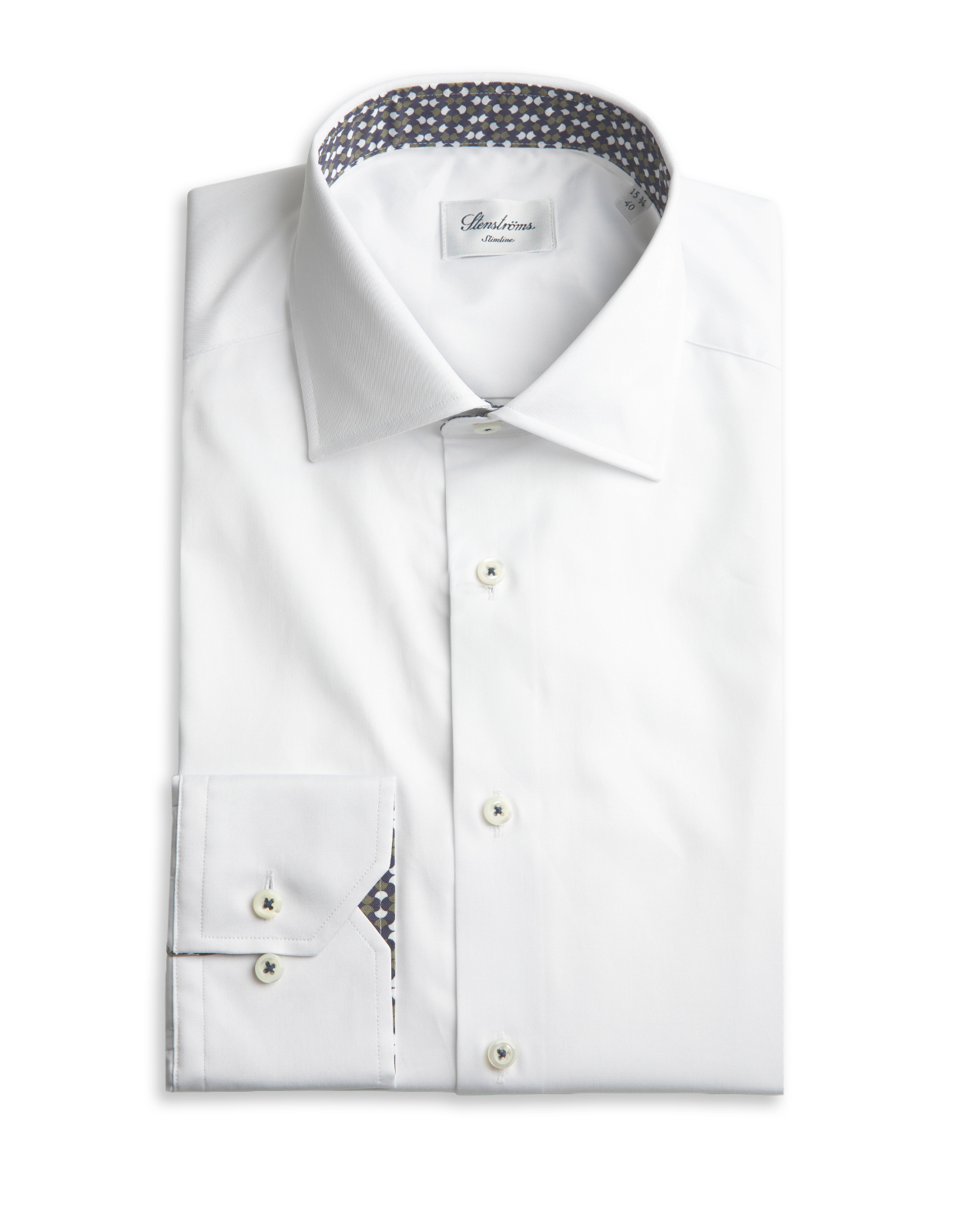 Slimline Kontrast Skjorta Bomull Vit